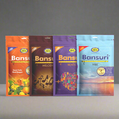 Bansuri Agarbatti Combo Pack of 4 - Perfumic, Musk, Vibrant, Natural Fragrance Incense Sticks (250gm per pack)
