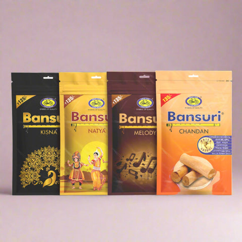 Bansuri Agarbatti Combo Pack of 4 - Natya, Kisna, Chandan, Melody (250gm per pack)