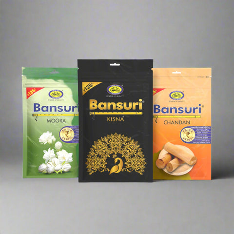 Bansuri Agarbatti Combo Pack of 3 - Kisna, Mogra, Chandan (250gm per pack)