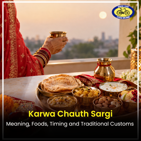 Karwa Chauth sargi thali with fruits, dry fruits, mathri, sweets and milk, ready for the pre-dawn meal