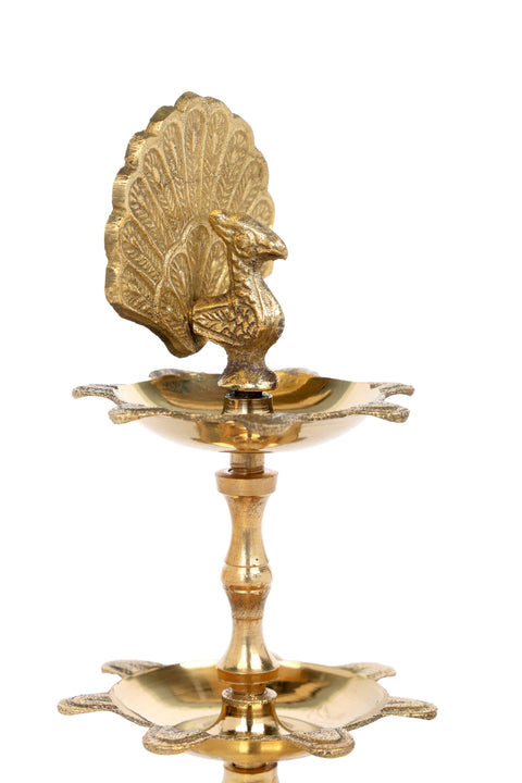 6.1 Inch Brass Flying Peacock 2 Step Kerala Samai Deepam