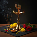 7.6 Inch Pure Brass Peacock Kerala Diya - thumbnail 2