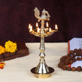 7.6 Inch Pure Brass Peacock Kerala Diya - thumbnail 3