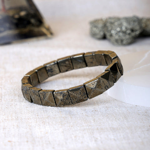 Pyrite Pyramid Square Faced Bracelet Stylish Spiritual Wear