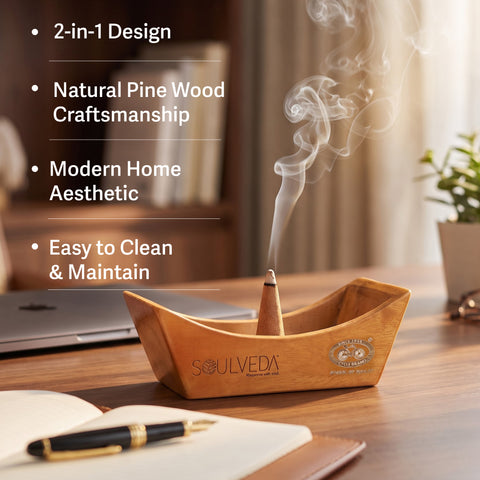 Tub Design Wooden Incense Holder & Ash Catcher | Neem Wood Agarbatti Stand | Heat Resistant & Easy to Clean | Perfect for Pooja, Meditation & Home Décor