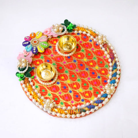 Vibrant Multicolor Brocade Rakhi Puja Thali