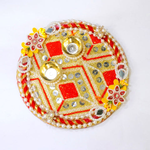 Vibrant Red And Gold Rakhi Puja Platter Thali