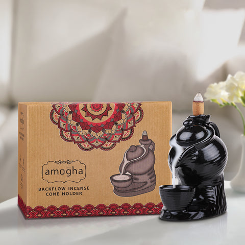 Amogha Backflow Incense Cone Holder with Incense Cones - Tea Pot Design