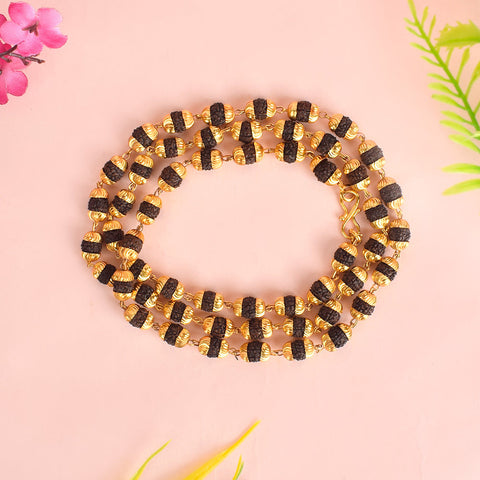 5 Mukhi Golden Capping Natural Rudraksha Mala 100% Original & Certified