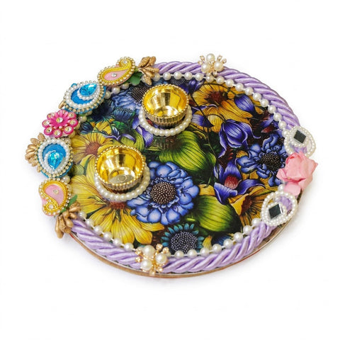 Vibrant Floral Design Rakhi Puja Thali