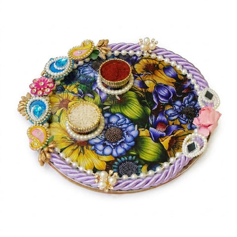 Vibrant Floral Design Rakhi Puja Thali