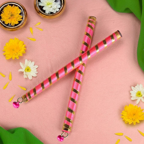 Vibrant Satin & Gold Wrapped Wooden Dandiya for Kids