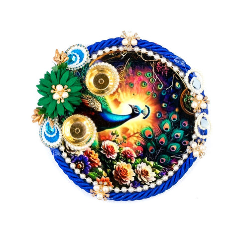 Majestic Peacock and Floral Design Rakhi Puja Thali