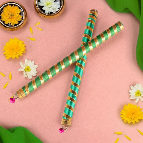 Vibrant Satin & Gold Wrapped Wooden Dandiya for Kids