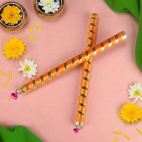 Vibrant Satin & Gold Wrapped Wooden Dandiya for Kids