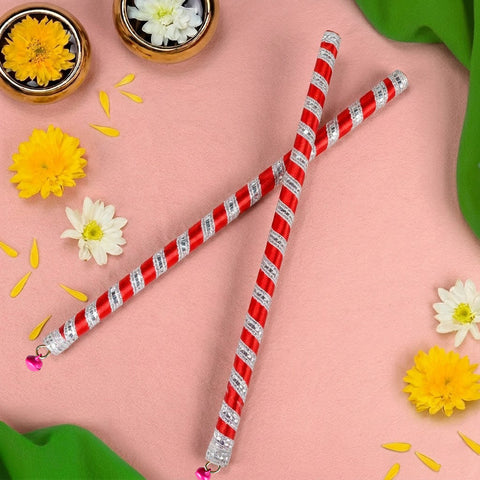 Handcrafted Silk Ribbon Wrapped Wooden Dandiya Sticks