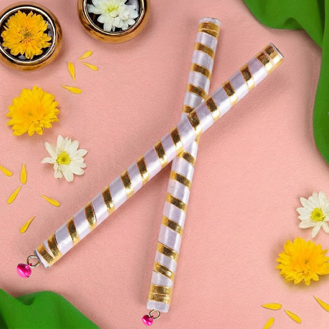 Vibrant Satin & Gold Wrapped Wooden Dandiya for Kids