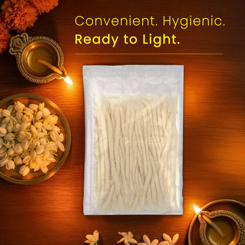 Samai Watt - Pack of 4 | Pure Cotton Wicks for Diyas