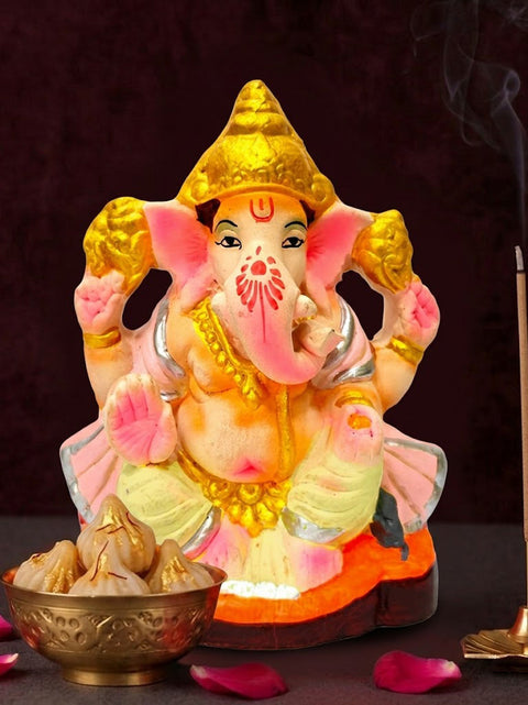 4 Inch Eco-Friendly Ganesha Idol with Golden Mukut