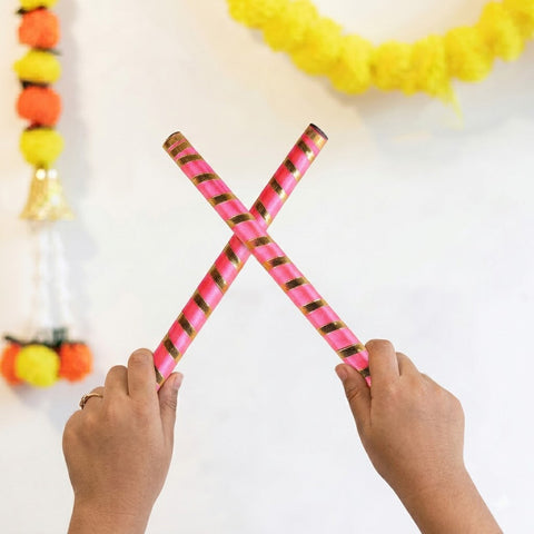Vibrant Satin & Gold Wrapped Wooden Dandiya for Kids