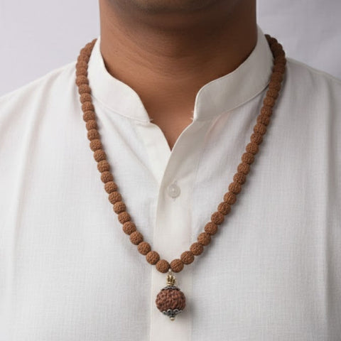 5 Mukhi Rudraksha Mala with Silver Capping Bead