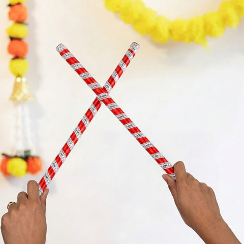 Handcrafted Silk Ribbon Wrapped Wooden Dandiya Sticks