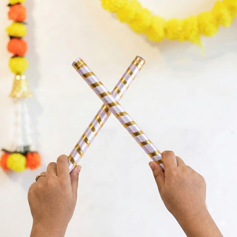 Vibrant Satin & Gold Wrapped Wooden Dandiya for Kids