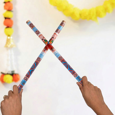Traditional Folk Art Print Wooden Dandiya Sticks