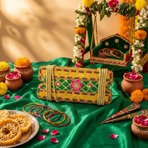 Bloom Yellow and Green Floral Jhula For Hariyali Teej