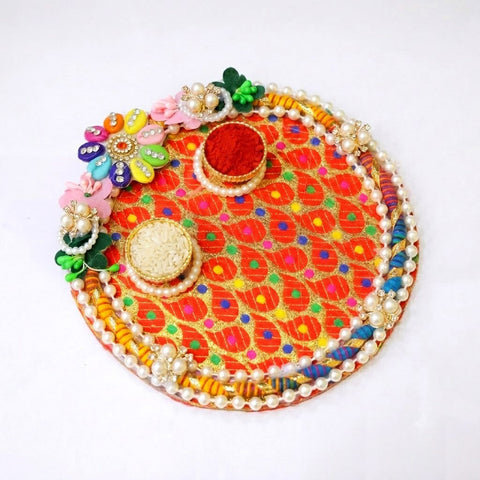 Vibrant Multicolor Brocade Rakhi Puja Thali