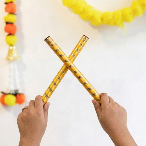 Vibrant Satin & Gold Wrapped Wooden Dandiya for Kids