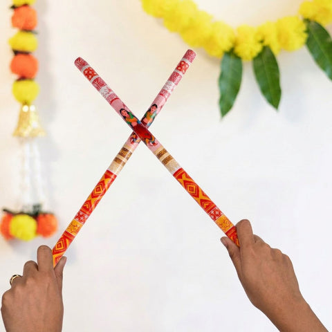 Traditional Folk Art Print Wooden Dandiya Sticks