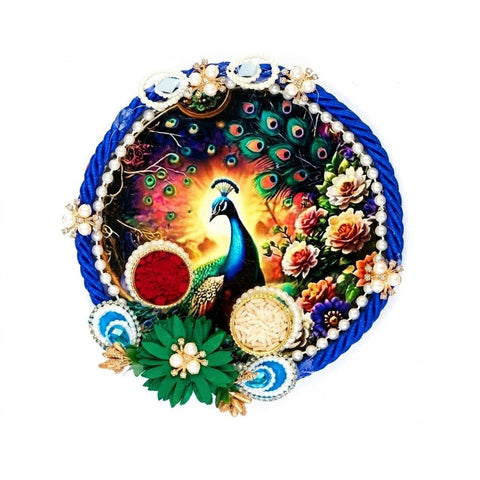 Majestic Peacock and Floral Design Rakhi Puja Thali