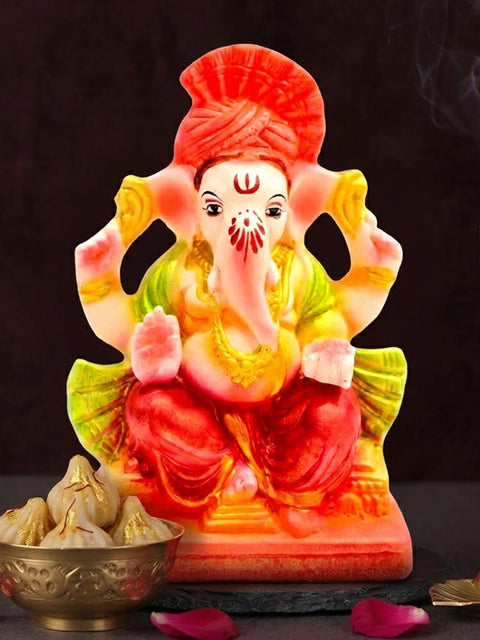 6 Inch Vibrant Eco-Friendly Ganesha Idol With Royal Turban