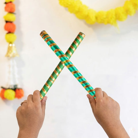 Vibrant Satin & Gold Wrapped Wooden Dandiya for Kids
