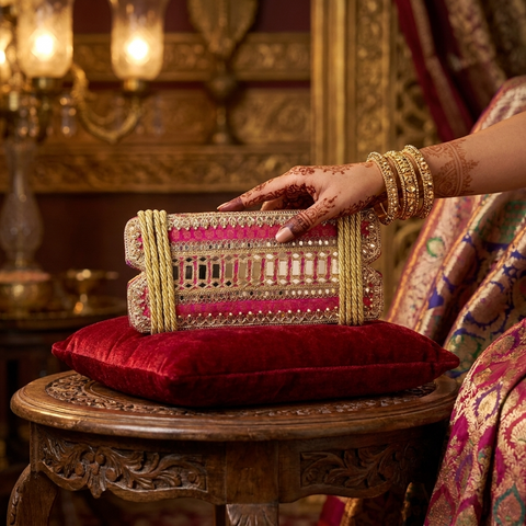 Pink Mirror Work Jhula Patri for Hariyali Teej