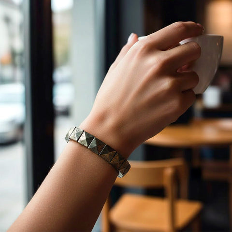 Pyrite Pyramid Square Faced Bracelet Stylish Spiritual Wear
