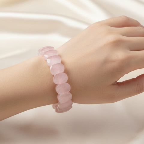 Rose Quartz Flat-Beaded Bracelet Stylish Spiritual Wear