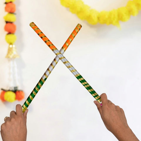 Handcrafted Silk Ribbon Wrapped Indian Flag Wooden Dandiya Sticks