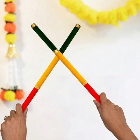 Premium Velvet Wrapped Triple Colour Wooden Dandiya Sticks