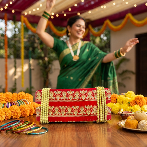 Graceful Red Floral Jhula For Hariyali Teej