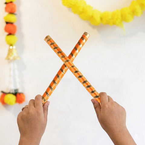 Vibrant Satin & Gold Wrapped Wooden Dandiya for Kids