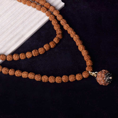 5 Mukhi Rudraksha Mala with Silver Capping Bead