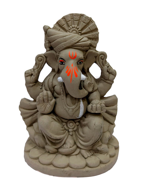 6 Inch Vibrant Eco-Friendly Ganesha Idol with Lotus Base Turban