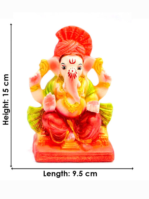 6 Inch Vibrant Eco-Friendly Ganesha Idol With Royal Turban