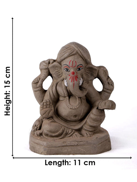 6 Inch Eco Friendly Natural Clay Ganesha Idol in Blessing Pose