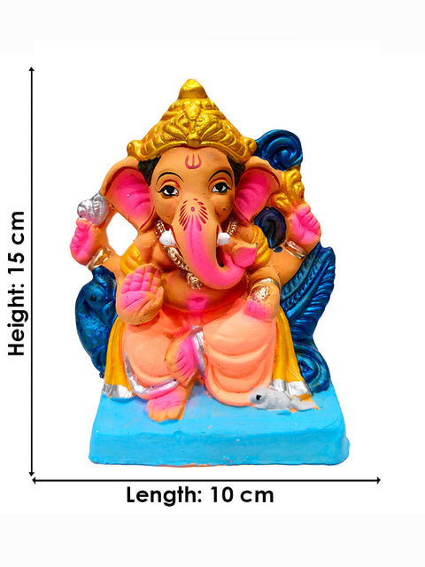 6 Inch Vibrant Eco-Friendly Ganesha Idol with Antique Golden Mukut