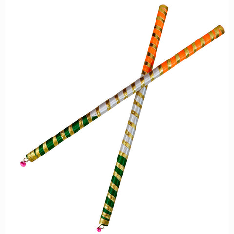 Handcrafted Silk Ribbon Wrapped Indian Flag Wooden Dandiya Sticks