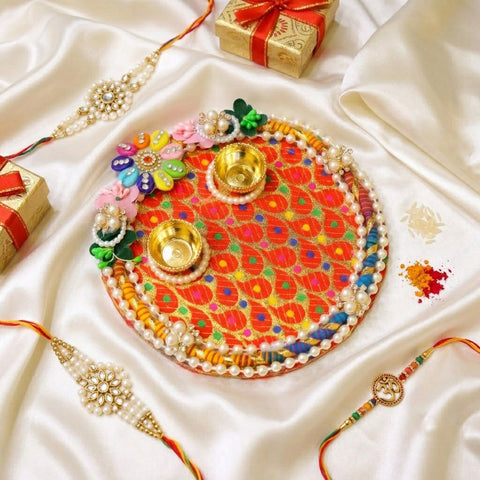 Vibrant Multicolor Brocade Rakhi Puja Thali