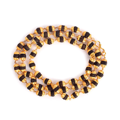 5 Mukhi Golden Capping Natural Rudraksha Mala 100% Original & Certified
